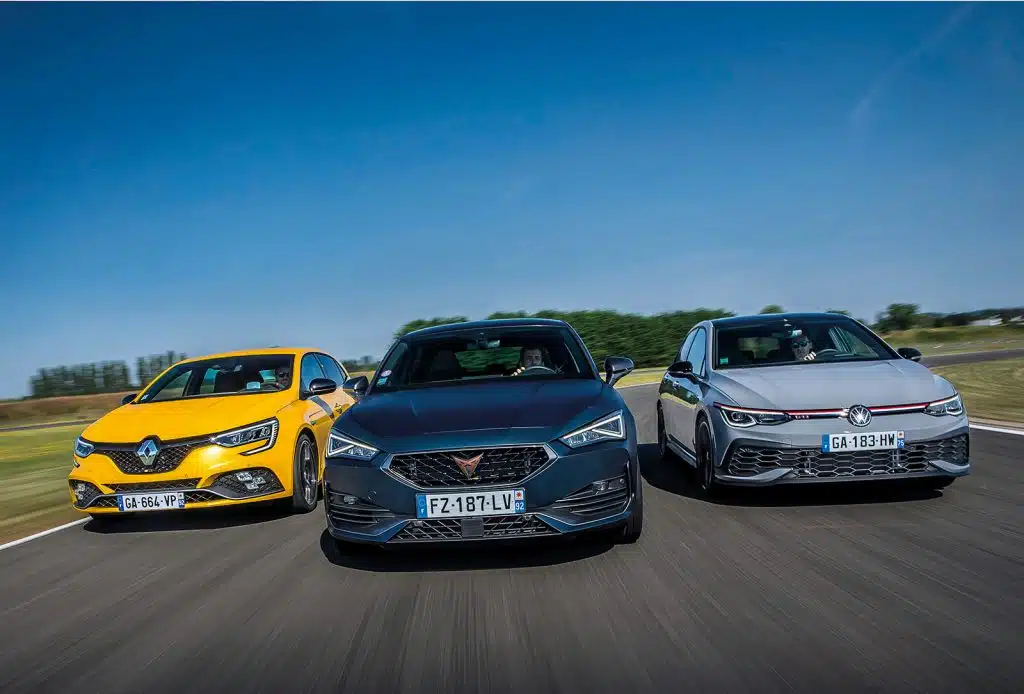 match renault mégaane rs trophy/ vw golf gti clubsport 45 / cup